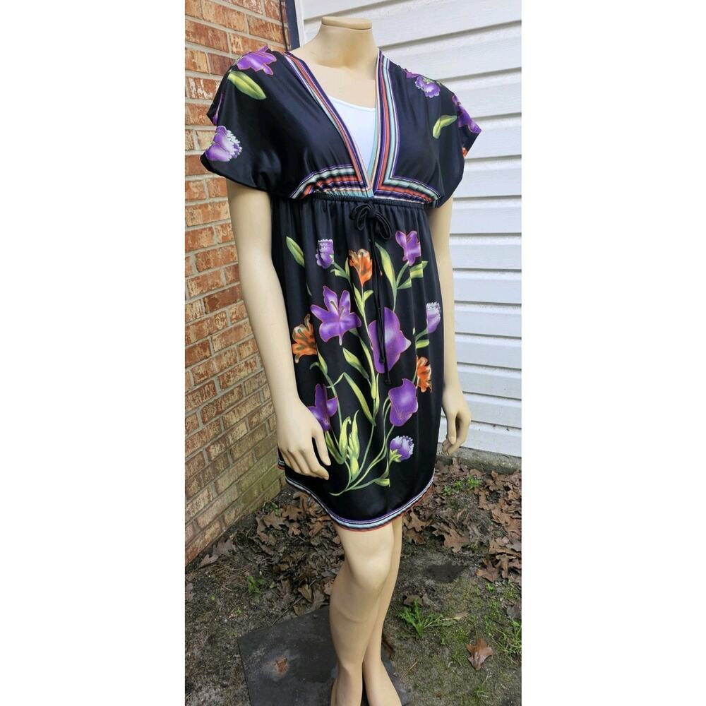 Vintage Christina Love Y2K Empire Waist Kimono Sleeve Floral Mini Dress Medium